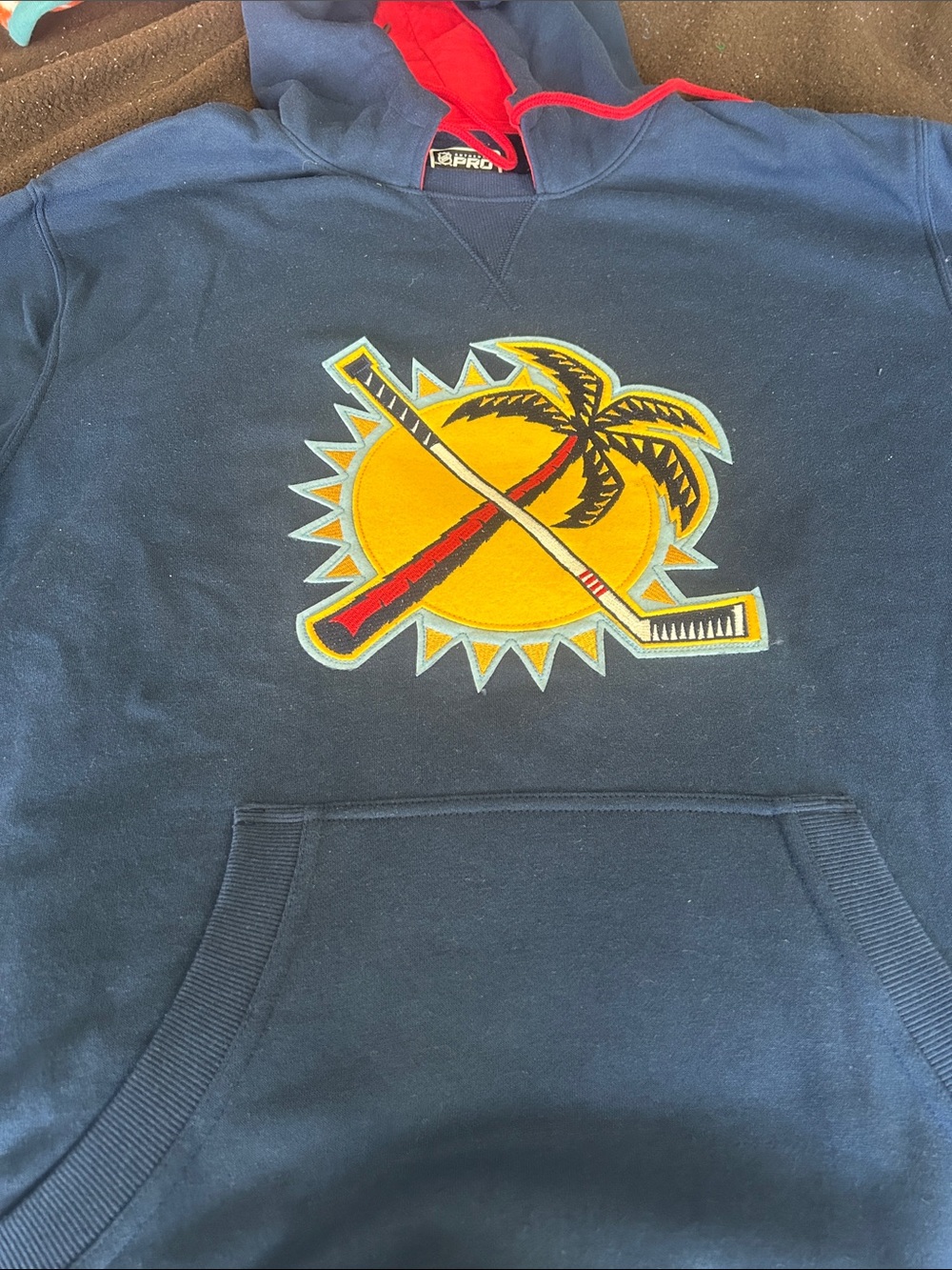 Fl Panthers NHL Navy Hoodie with Yellow & Red Palm Tree Hockey Emblem